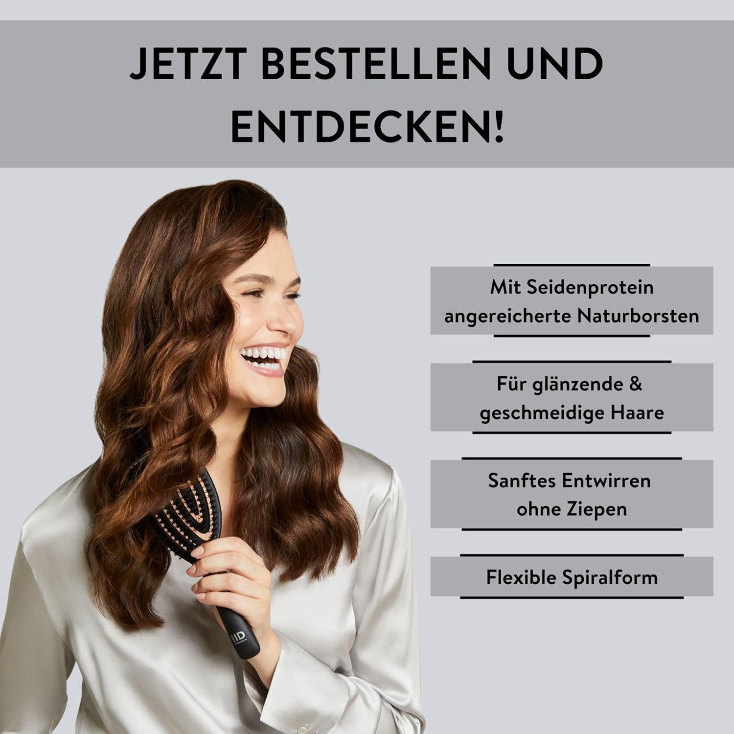 PARSA Beauty Hair ID Seidenglanz Spiralbürste – Magic Glow Naturborsten mit Seidenprotein, flexibler Kopf für sanfte Kopfhautmassage, reduziert Frizz - 7
