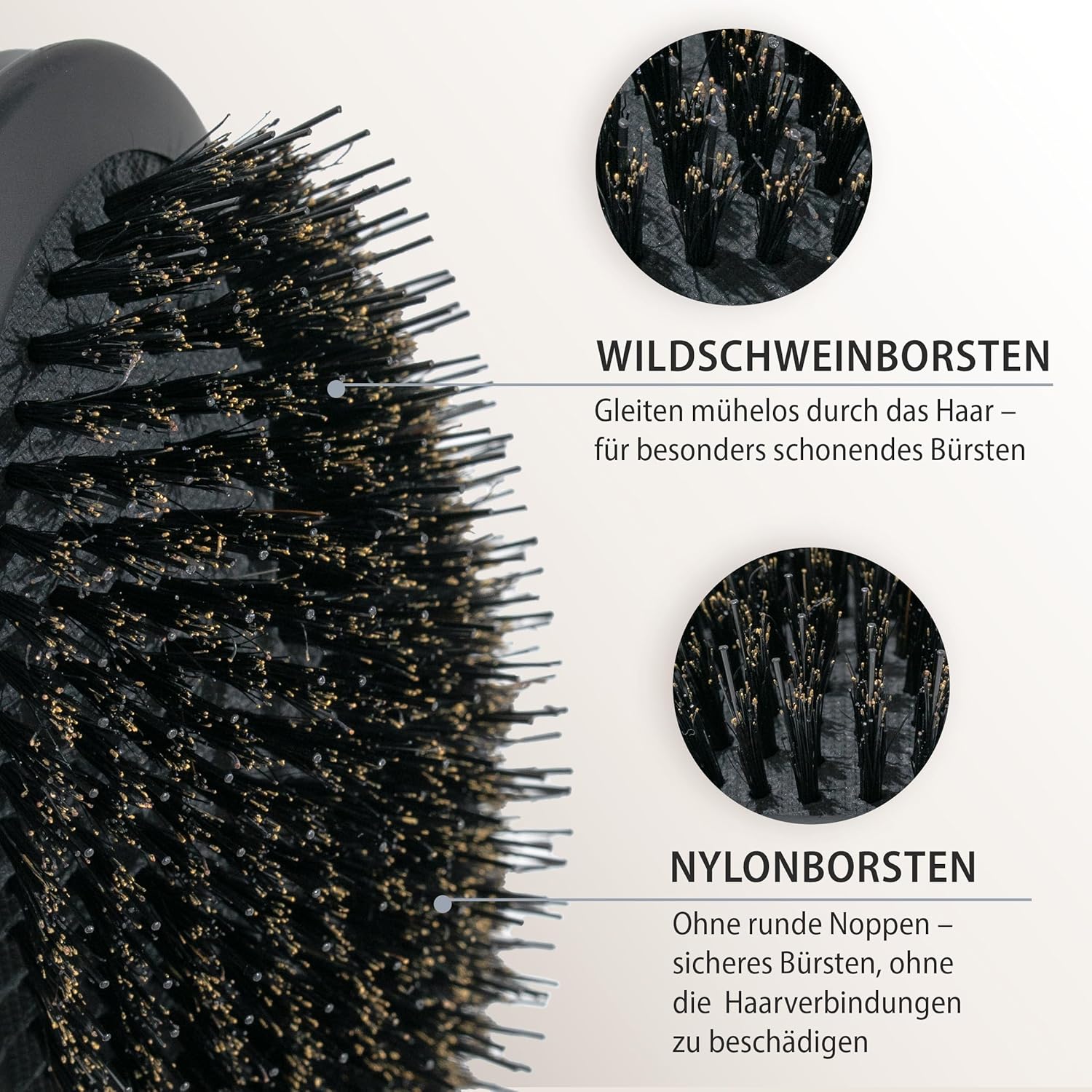 Extensions-Bürste für Haarverlängerungen – Wildschwein- & Nylonborsten, antistatisch, profiqualitativ für Echthaar & Kunsthaar - 2
