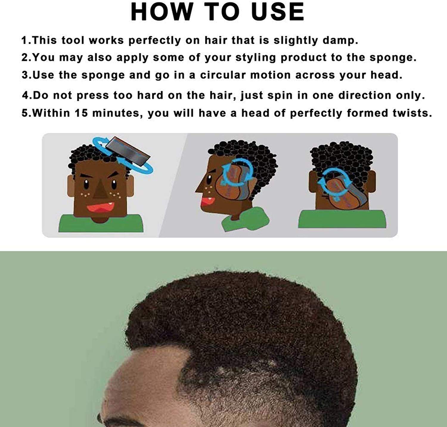 2er Set Afro Braid Haar-Schwamm – Doppelseitige Twist & Coil Sponge für Locken & Dreadlocks, sanftes Schaumstoffmaterial, schnell 3–15 Min. - 5