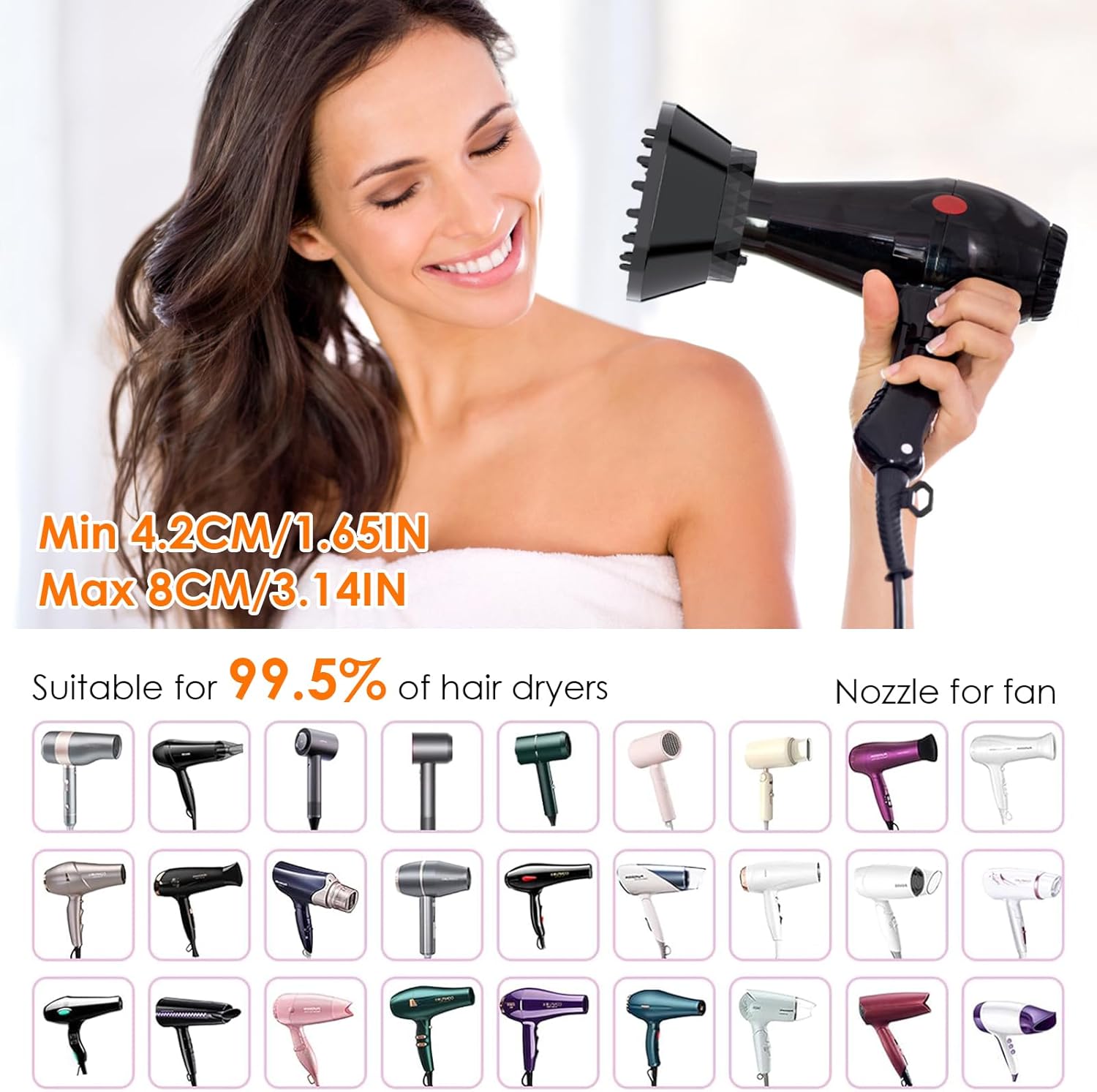 Universal Haartrockner Diffusor (faltbar, verstellbar) – kompatibel 1,65–3,14\ - 5
