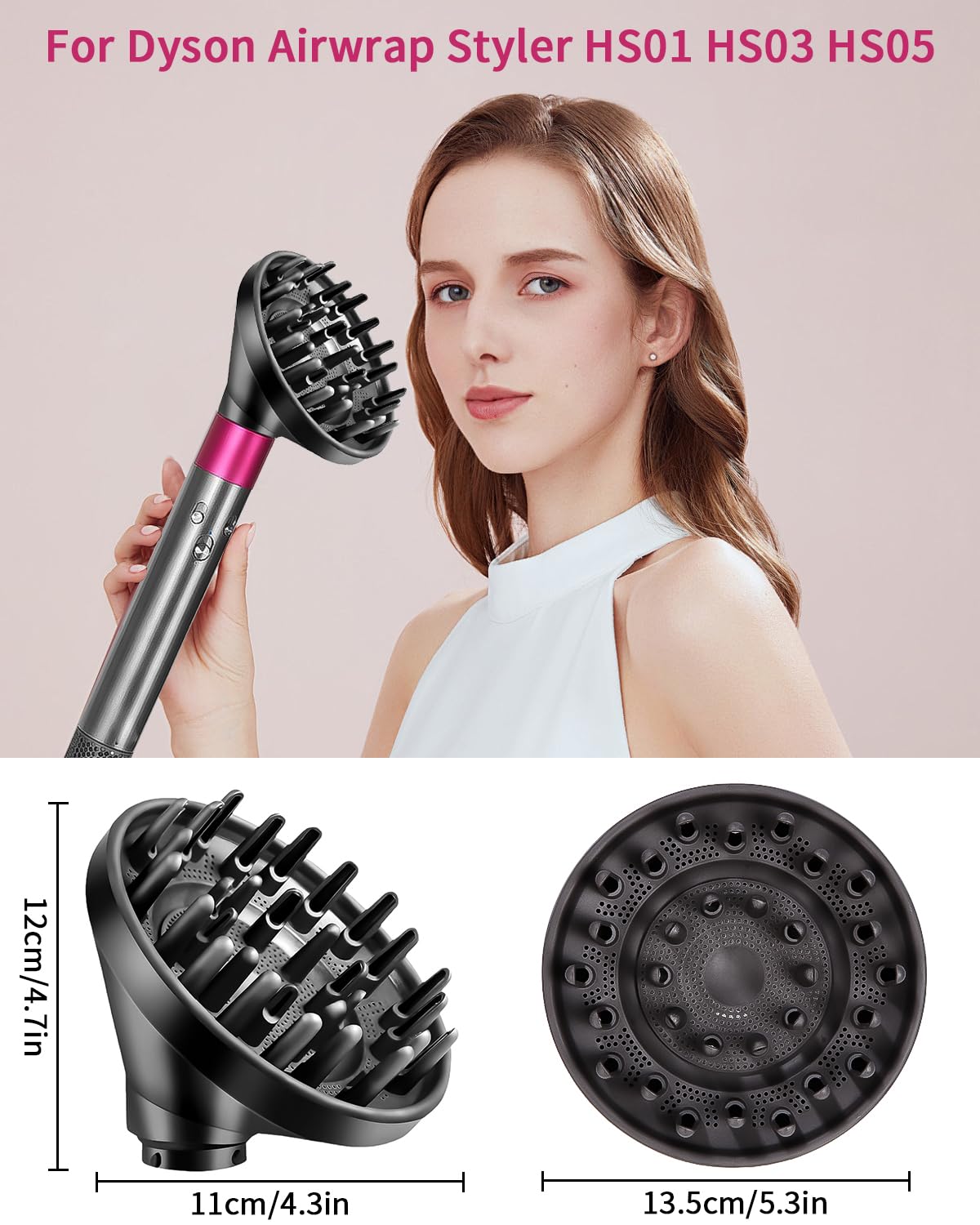 Diffusor Aufsatz für Dyson Airwrap HS01 HS03 HS05 – Hochwertiger Haardiffusor zur Frizz-Reduktion, Reisegröße, Grau - 5