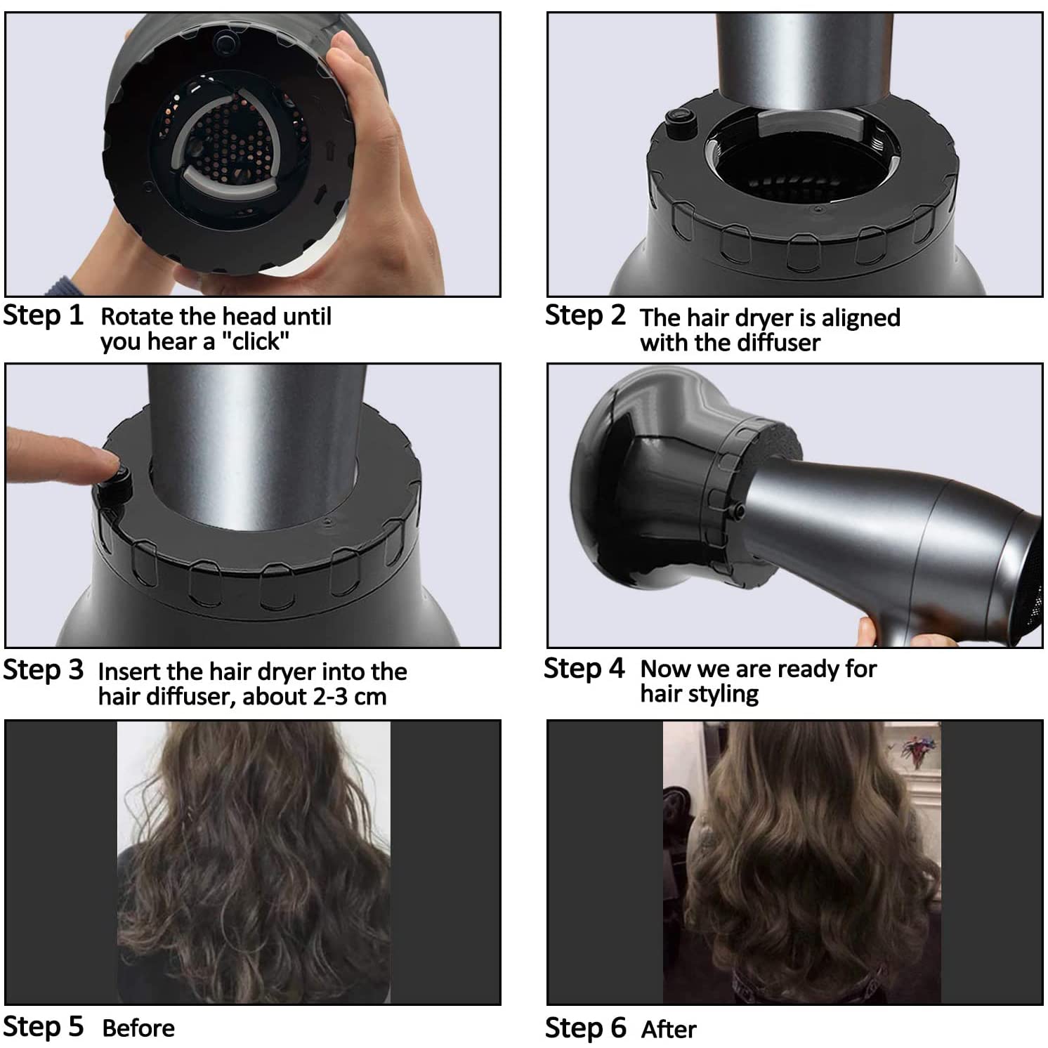 Universeller Haartrockner-Diffusor (Ø 3,6–6,6 cm) | Hitzebeständiges ABS, verstellbar & rutschfest – Für definierte Locken & schnelleres Trocknen - 4