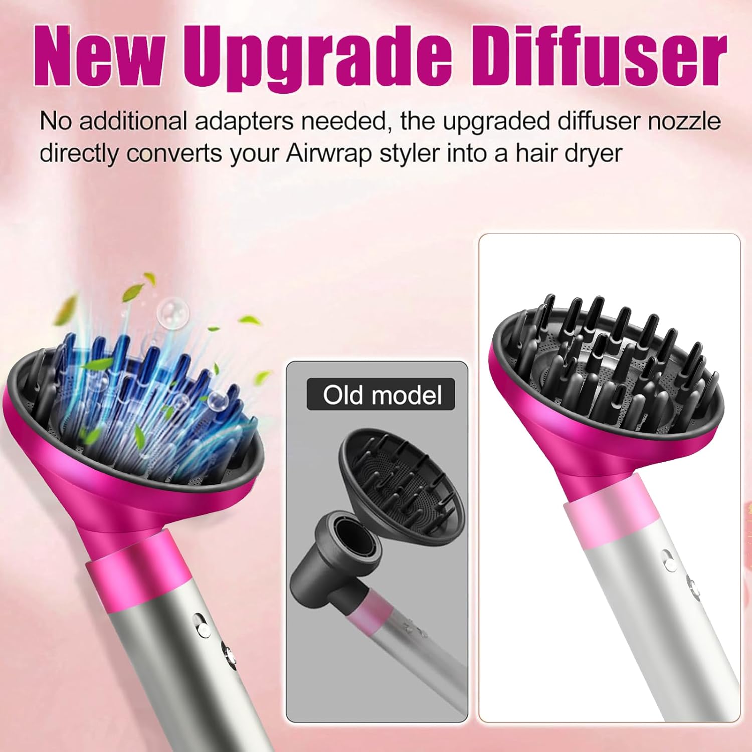 Verbesserter Diffusor-Aufsatz für Dyson Airwrap (HS05/HS03/HS01) – große Düse, lange Zinken, hitzeisolierend, reduziert Frizz - 2