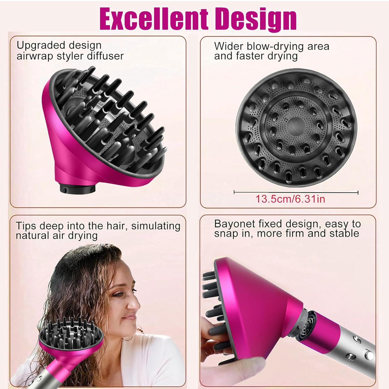 Verbesserter Diffusor-Aufsatz für Dyson Airwrap (HS05/HS03/HS01) – große Düse, lange Zinken, hitzeisolierend, reduziert Frizz - 5