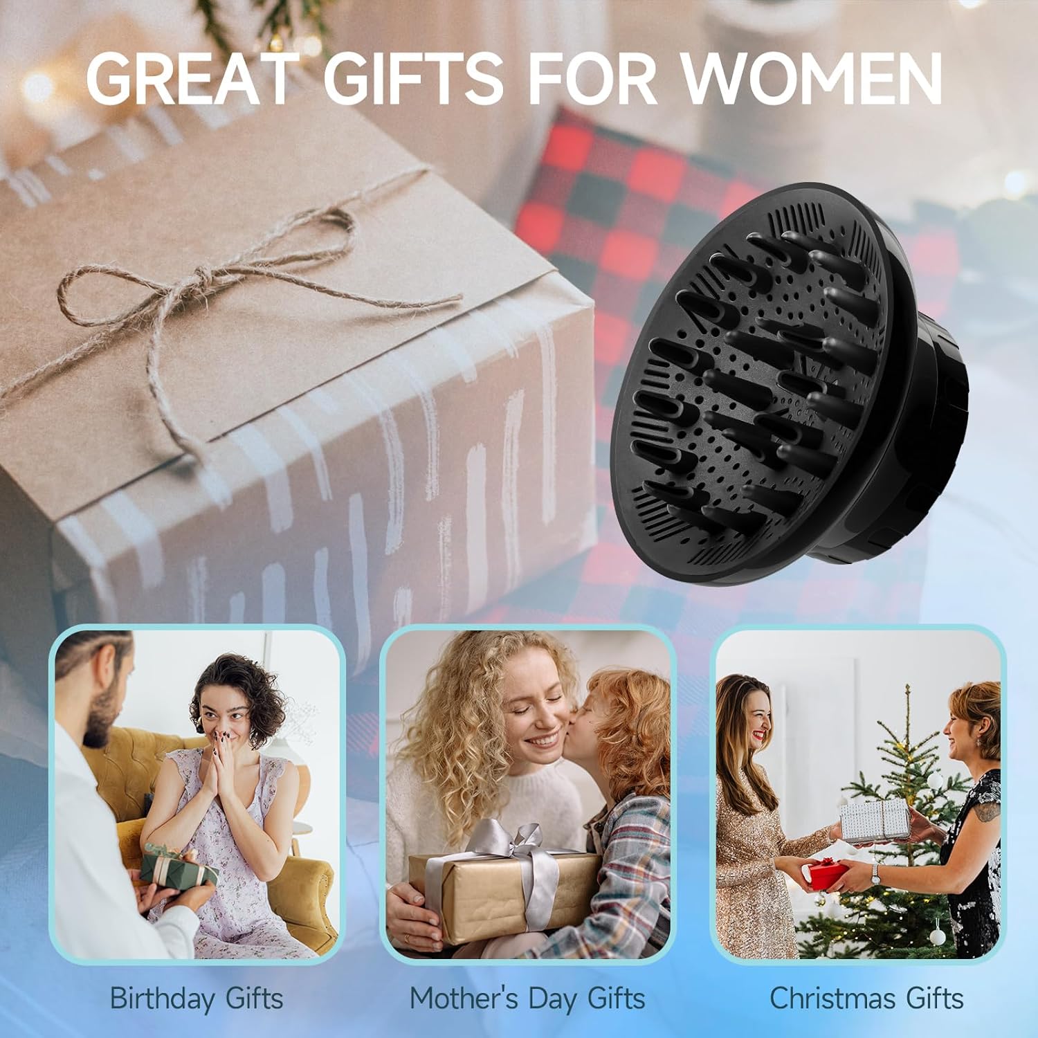 Haardiffusor Aufsatz universal 3,6–6,6 cm – Diffusor für lockiges Haar, anti-Frizz, tiefes Waben‑Design, robustes Silikon – Schwarz - 6