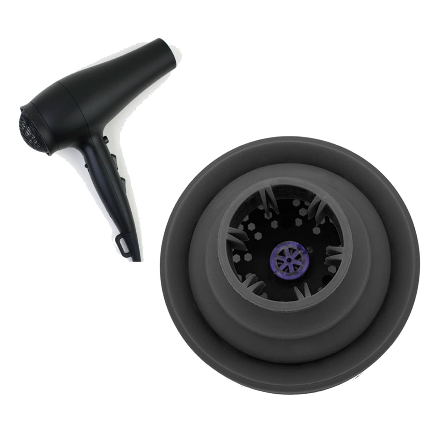 Universeller faltbarer Haartrockner-Diffusor aus Silikon – Reise- & Salon-Diffusor für 3,6–5,1 cm Düsen, schonend für Locken (schwarz) - 5