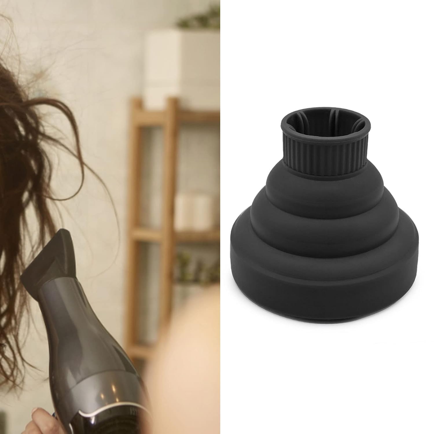 Universeller faltbarer Haartrockner-Diffusor aus Silikon – Reise- & Salon-Diffusor für 3,6–5,1 cm Düsen, schonend für Locken (schwarz) - 2
