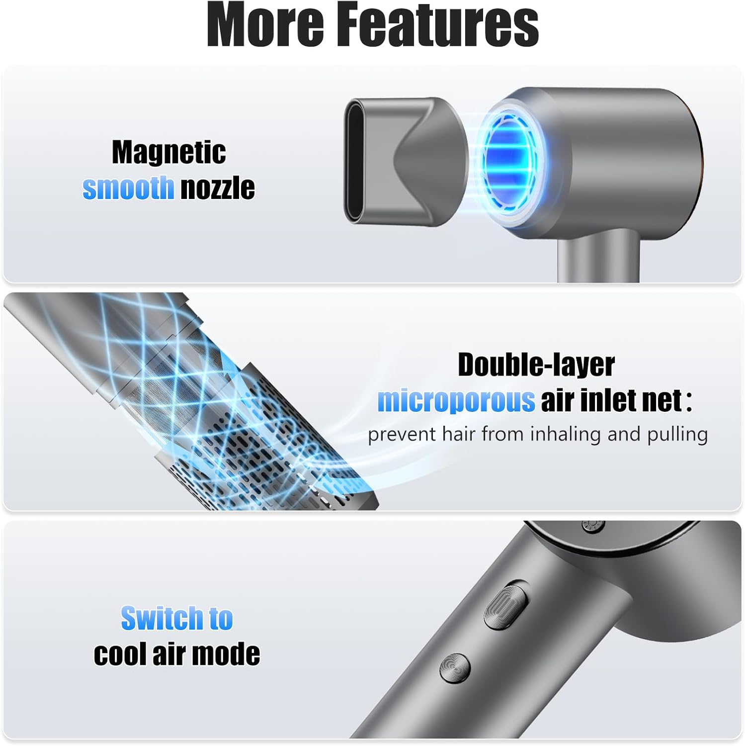 1600W Ionen Haartrockner – Profi-Föhn mit Magnetdüse, 4 Temperaturen & 3 Geschwindigkeiten, Anti-Frizz, kompakt für Zuhause & Reisen - 3