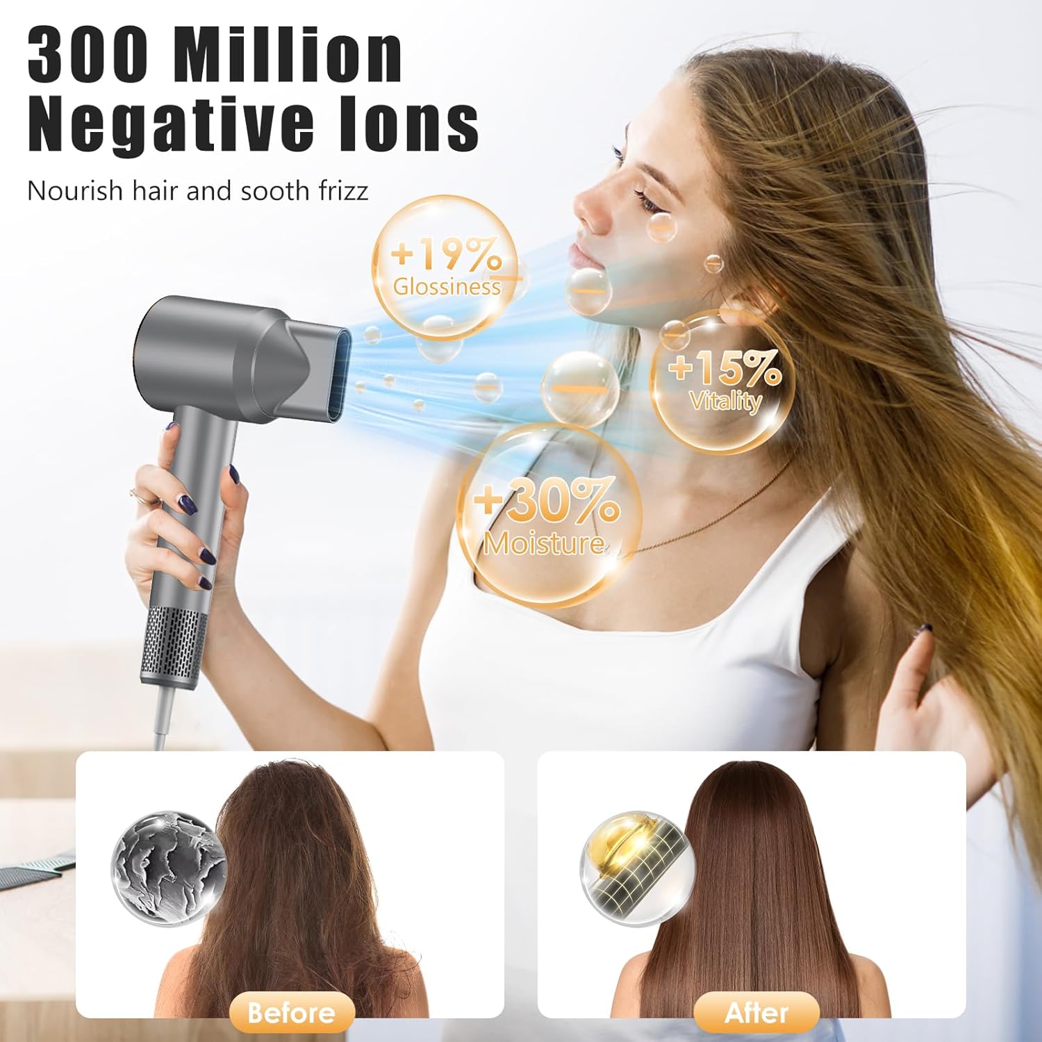 1600W Ionen Haartrockner – Profi-Föhn mit Magnetdüse, 4 Temperaturen & 3 Geschwindigkeiten, Anti-Frizz, kompakt für Zuhause & Reisen - 6