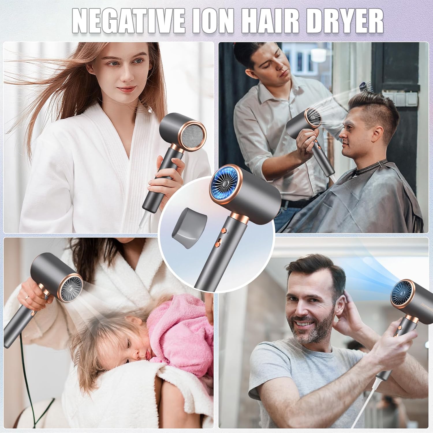 2000W Ionen-Haartrockner, professioneller Föhn mit 2 Geschwindigkeiten & 3 Temperaturstufen – leicht, geräuscharm, mit Überhitzungsschutz und Stylingdüse - 7