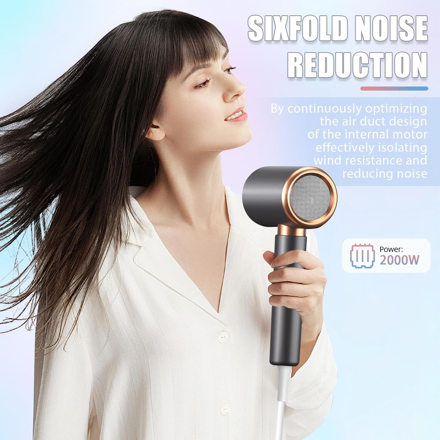 2000W Ionen-Haartrockner, professioneller Föhn mit 2 Geschwindigkeiten & 3 Temperaturstufen – leicht, geräuscharm, mit Überhitzungsschutz und Stylingdüse - 5