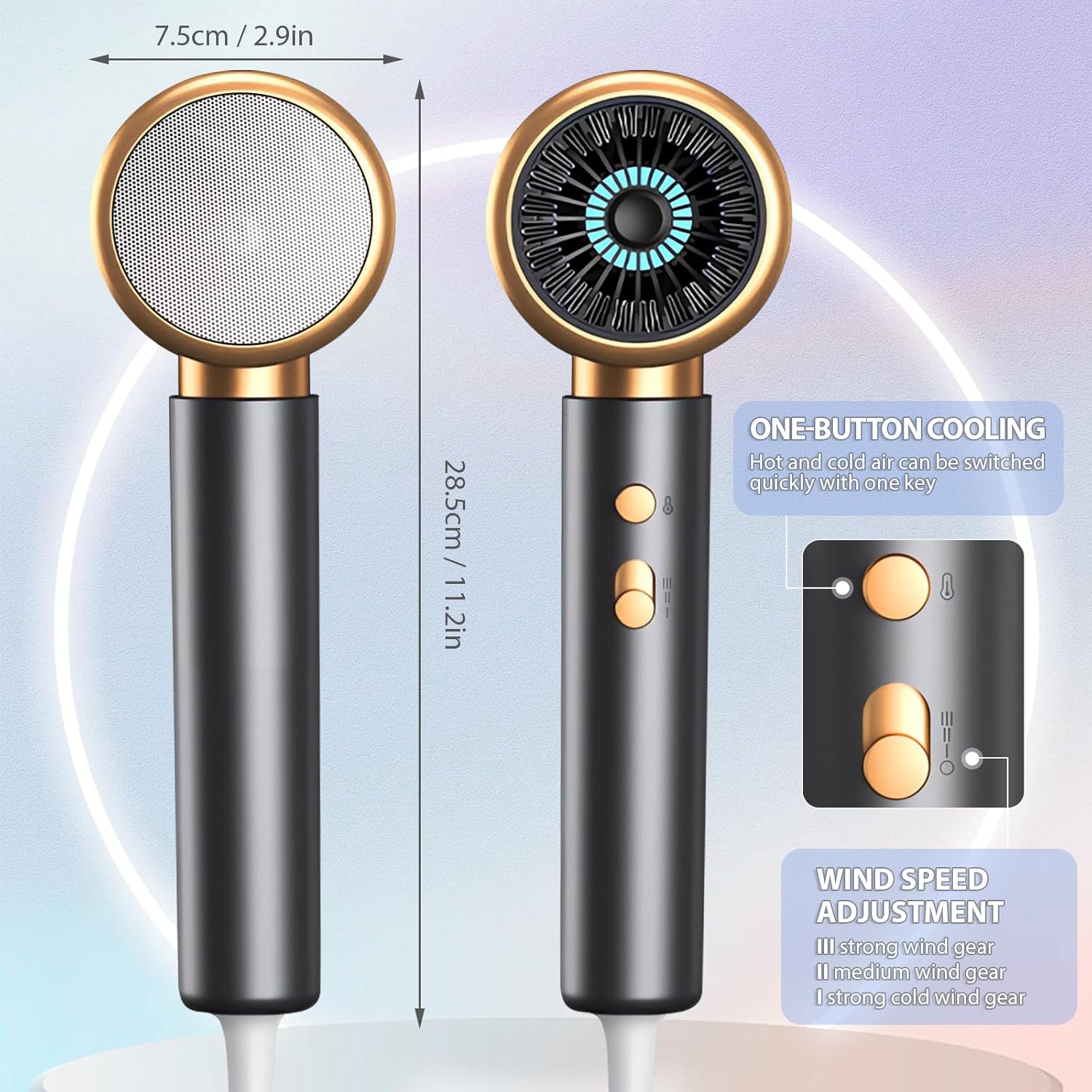 2000W Ionen-Haartrockner, professioneller Föhn mit 2 Geschwindigkeiten & 3 Temperaturstufen – leicht, geräuscharm, mit Überhitzungsschutz und Stylingdüse - 6