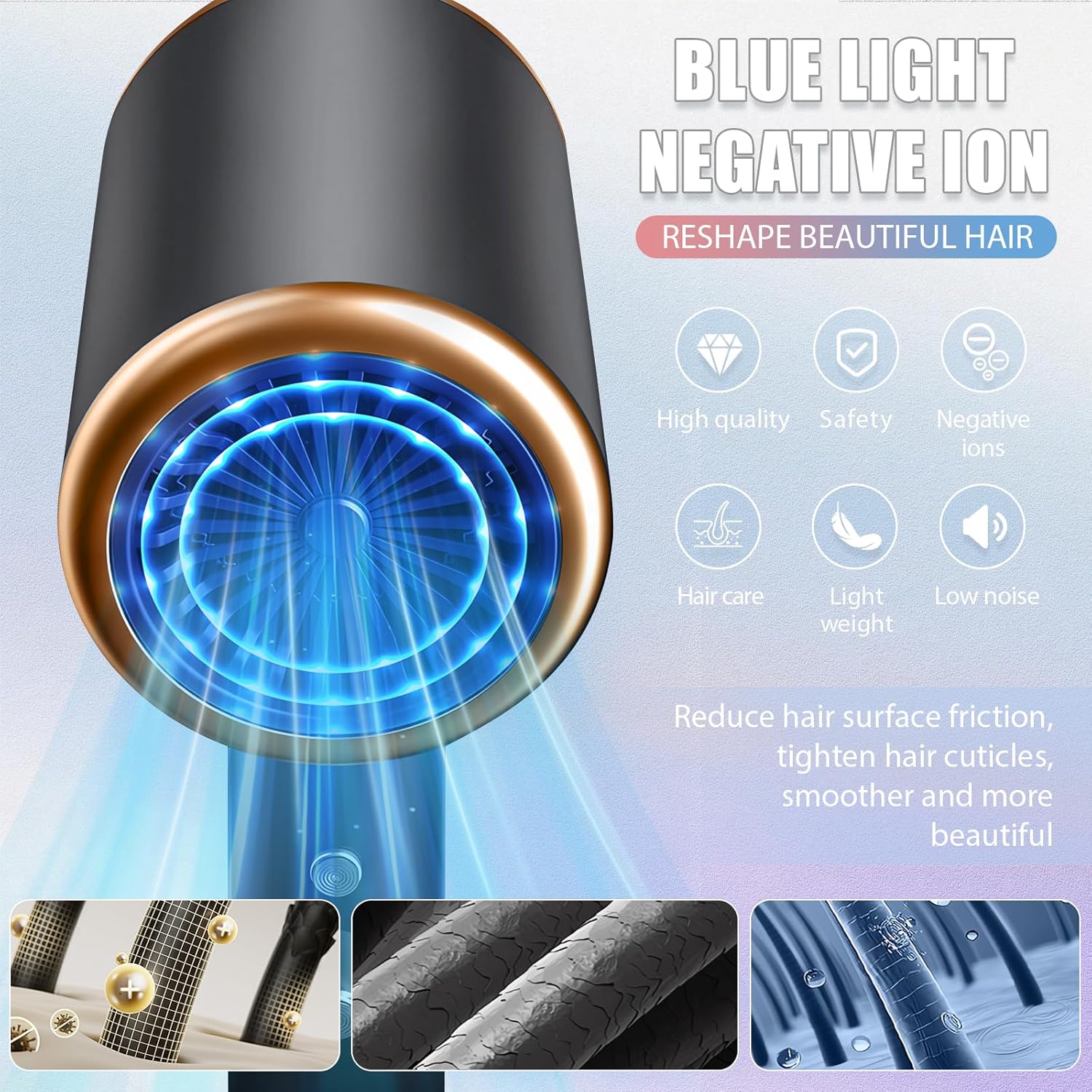 2000W Ionen-Haartrockner, professioneller Föhn mit 2 Geschwindigkeiten & 3 Temperaturstufen – leicht, geräuscharm, mit Überhitzungsschutz und Stylingdüse - 4