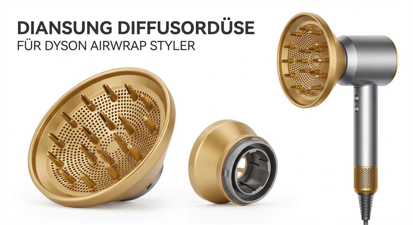 Diffusor Aufsatz für Dyson Airwrap HS01 HS03 HS05 – hochwertiger Haartrockner-Aufsatz, lange Zähne für voluminöse Locken, Gold