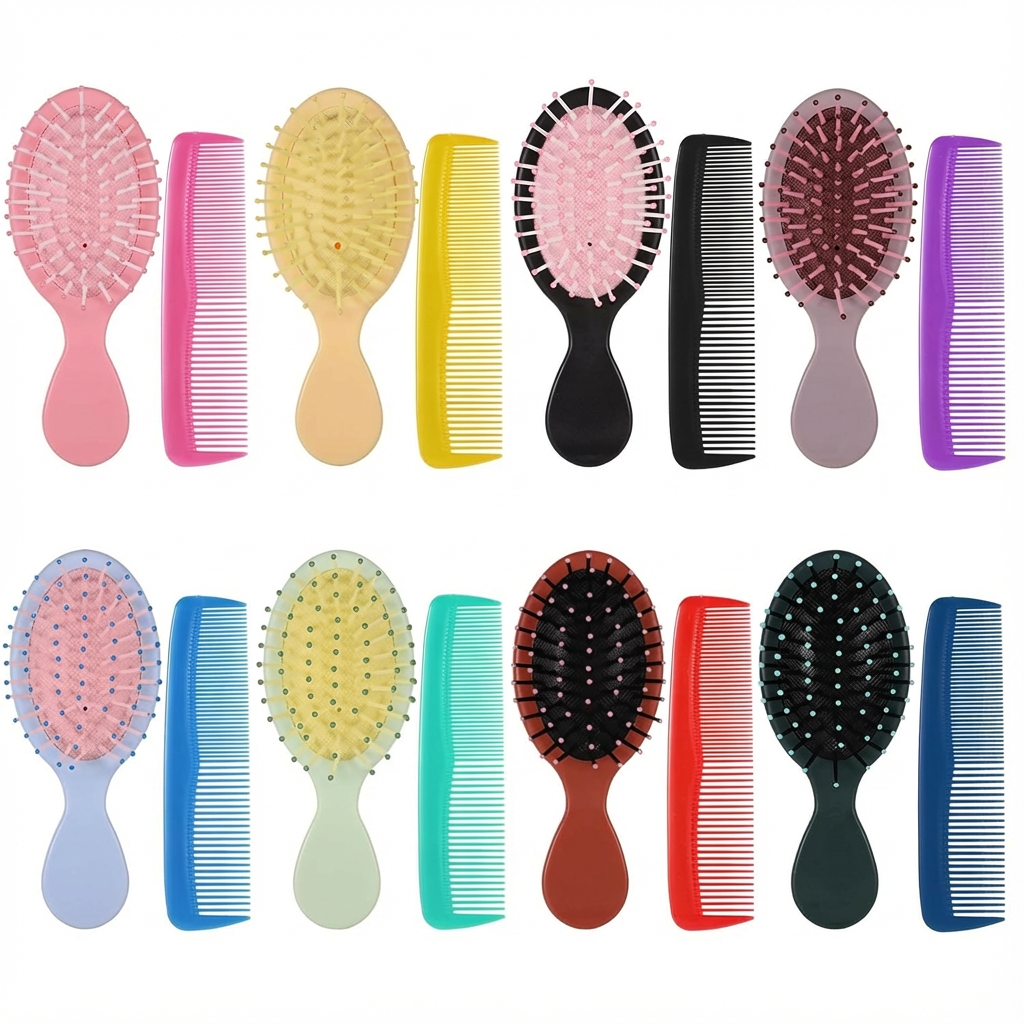 16-teiliges Mini-Haarbürsten-Set: 8 Luftkissenbürsten 8 Kämme – kompakt, leichte Kunststoff-Qualität für Reisen, Mädchen & Frauen