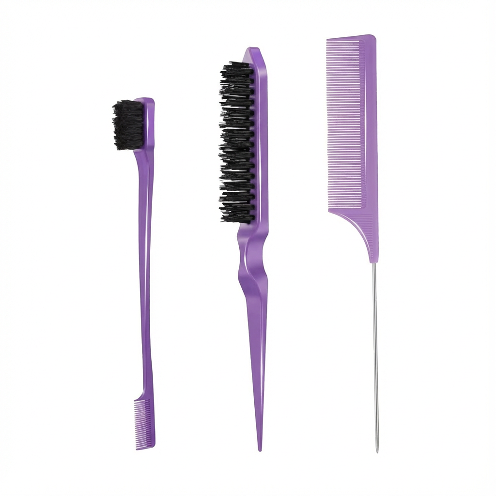 3-teiliges Haarstyling-Kamm-Set – Wildschwein-Borstenbürste, doppelseitiger Kantenkamm & Rattenschwanzkamm, hochwertig für feines Haar