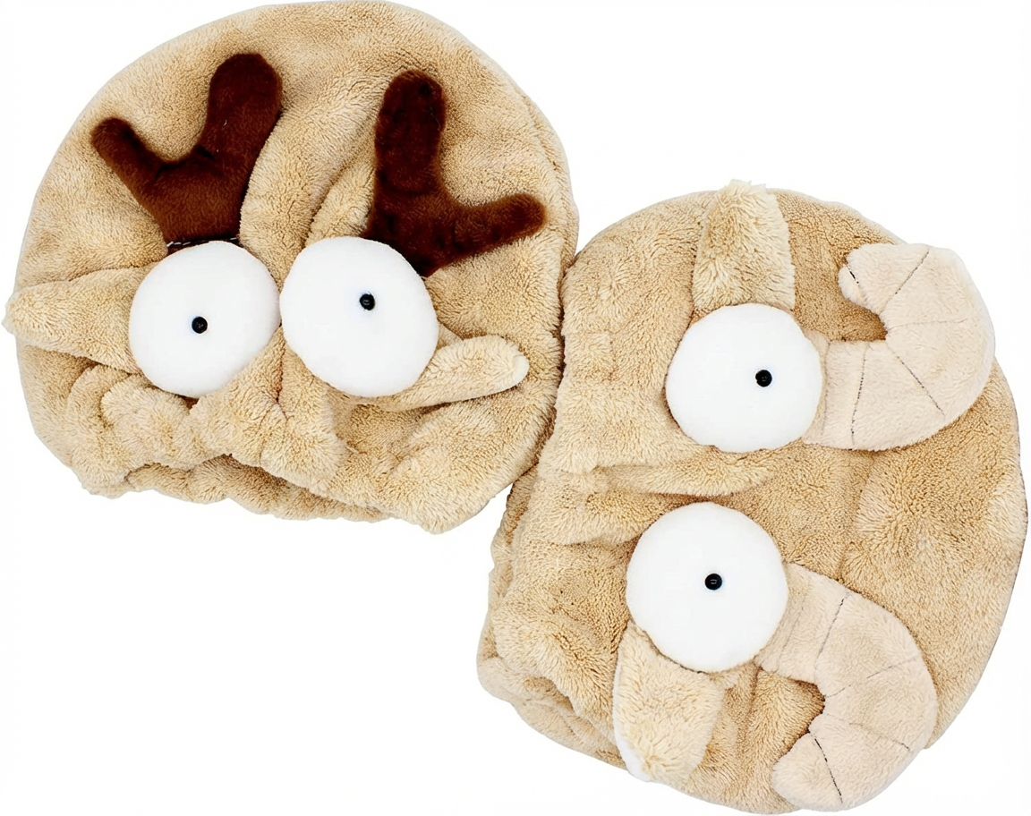 2er-Set Mikrofaser Haarturban für Kinder – saugfähige Trockenhaube 27×20 cm mit Elch- & Schaf-Motiv, schnell trocknend & hautfreundlich