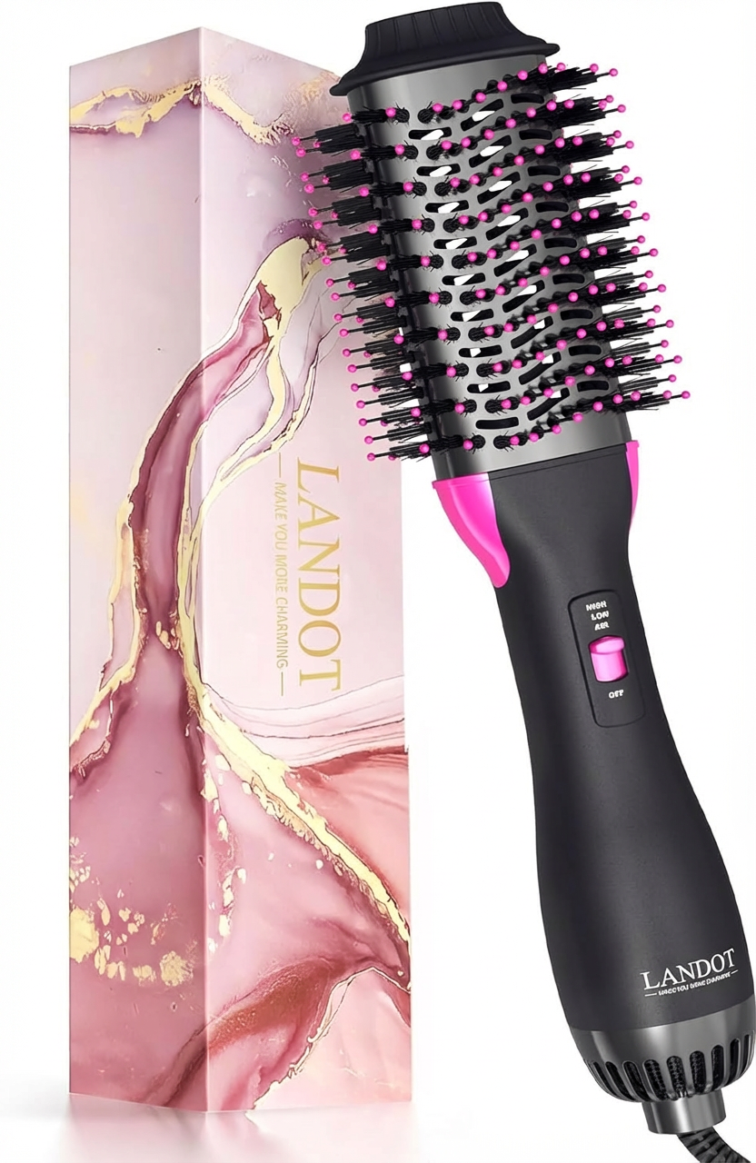 Warmluftbürste Ionen Rundbürste 4‑in‑1 – Keramik‑Turmalin Haartrockner & Volumiser für mehr Glanz und weniger Frizz