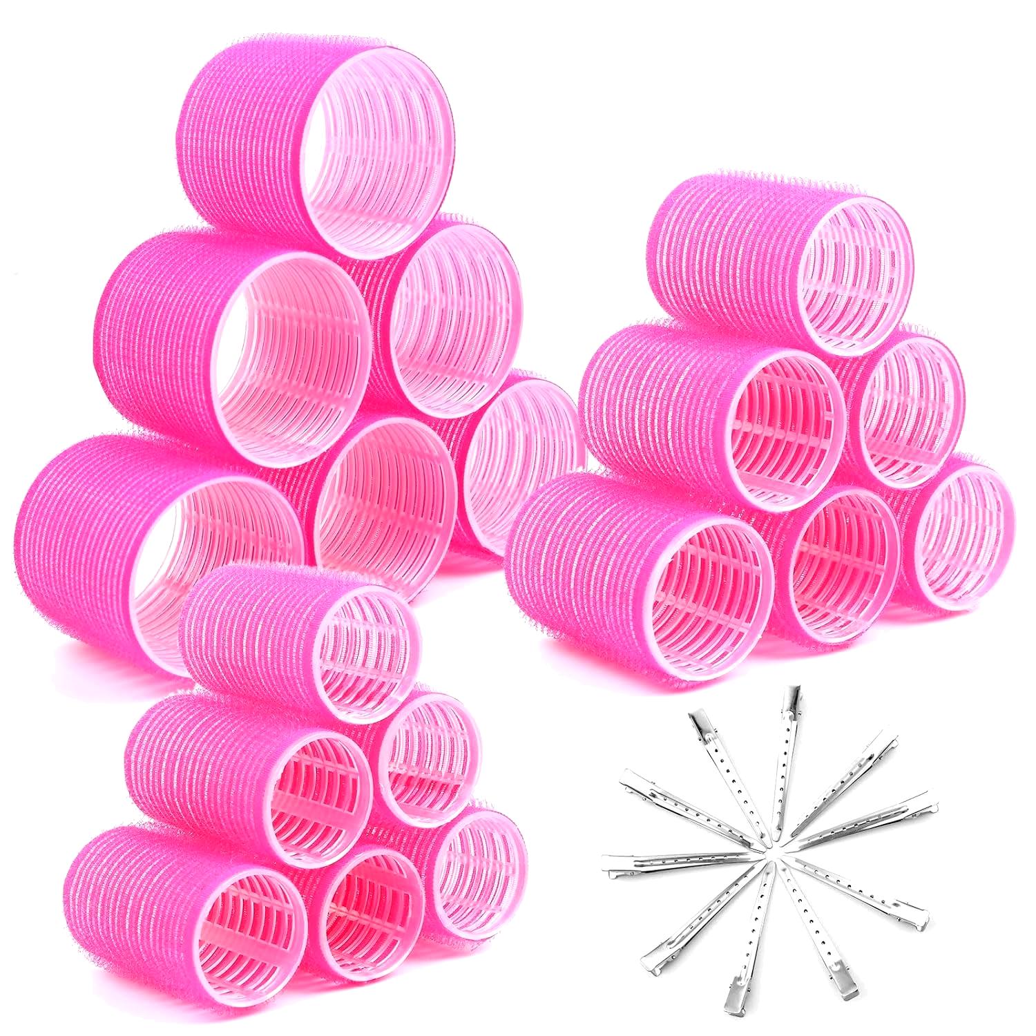 Jumbo-Lockenwickler Set 28-tlg. – selbsthaftend mit 10 Entenschnabel-Clips, 63/43/37 mm für Volumen, Wellen & salonwürdiges Styling
