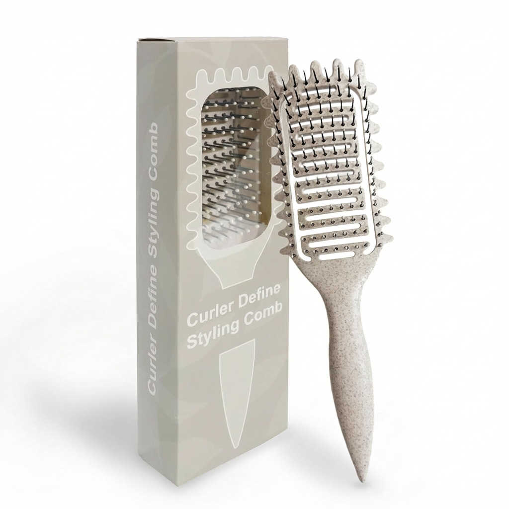 Qufiiry Entwirrungsbürste für Locken & Glattes Haar – Curl Defining Detangler (Creme), nachhaltiges, belüftetes Design für schnelles Föhnen