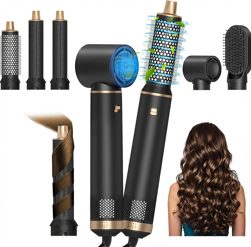 5‑in‑1 Magic Styler Heißluftbürste 1000W – Warmluft‑Trockner, automatische Lockenstäbe (32 mm), Glätt‑ & Föhnbürste, Ionentechnik für glänzendes Haar