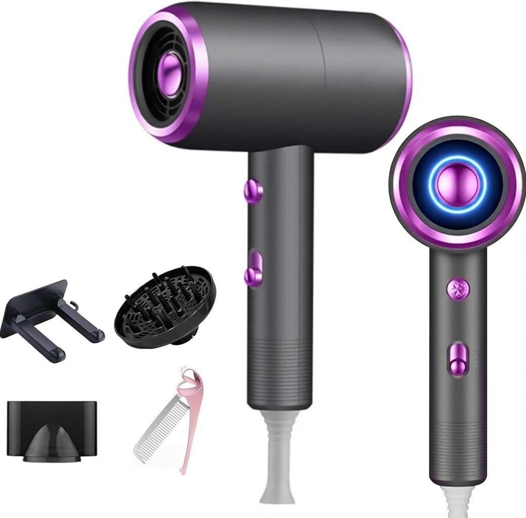 Bizcasa 1800W Ionen Haartrockner mit AC-Motor – leisem Design, Diffusor & Stylingdüse, Reise- und Salonqualität