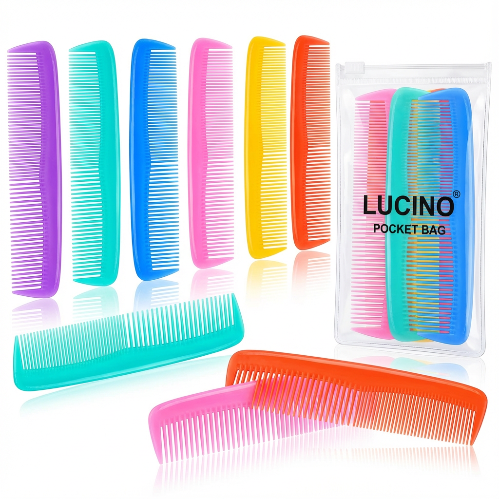 12-teiliges Haarkamm-Set | langlebiger, antistatischer Kunststoff – Taschengröße 12,7 cm, 6 Farben, ideal für Damen & Herren