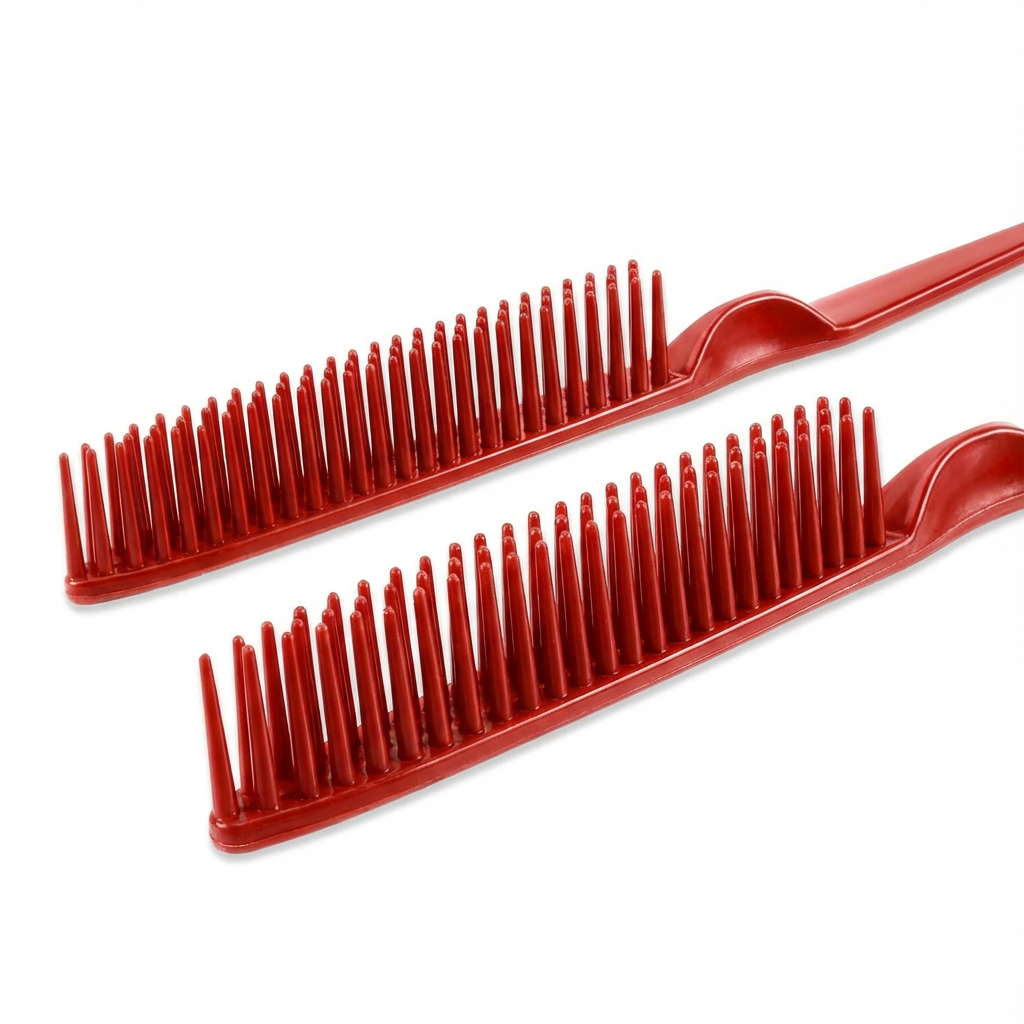 3-reihiger Entwirrkamm mit Rattenschwanz – Nylonzähne, sanftes Entknoten & präzises Scheiteln, 2er-Set, rot