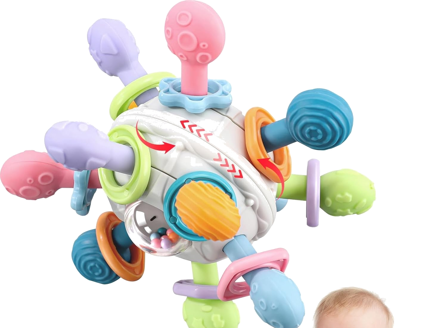 Greifball & Silikon-Beißring Baby – sensorischer Greifling mit Rassel, Montessori-Spielzeug, BPA-frei für 3–18 Monate, hitzebeständig & hochwertig