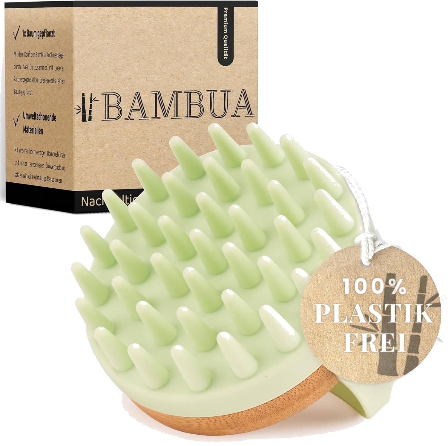 BAMBUA Kopfhaut Massagebürste – Anti-Schuppen & Stimulierende Scalp Massager aus Moso-Bambus (Schwarz, inkl. E‑Book)
