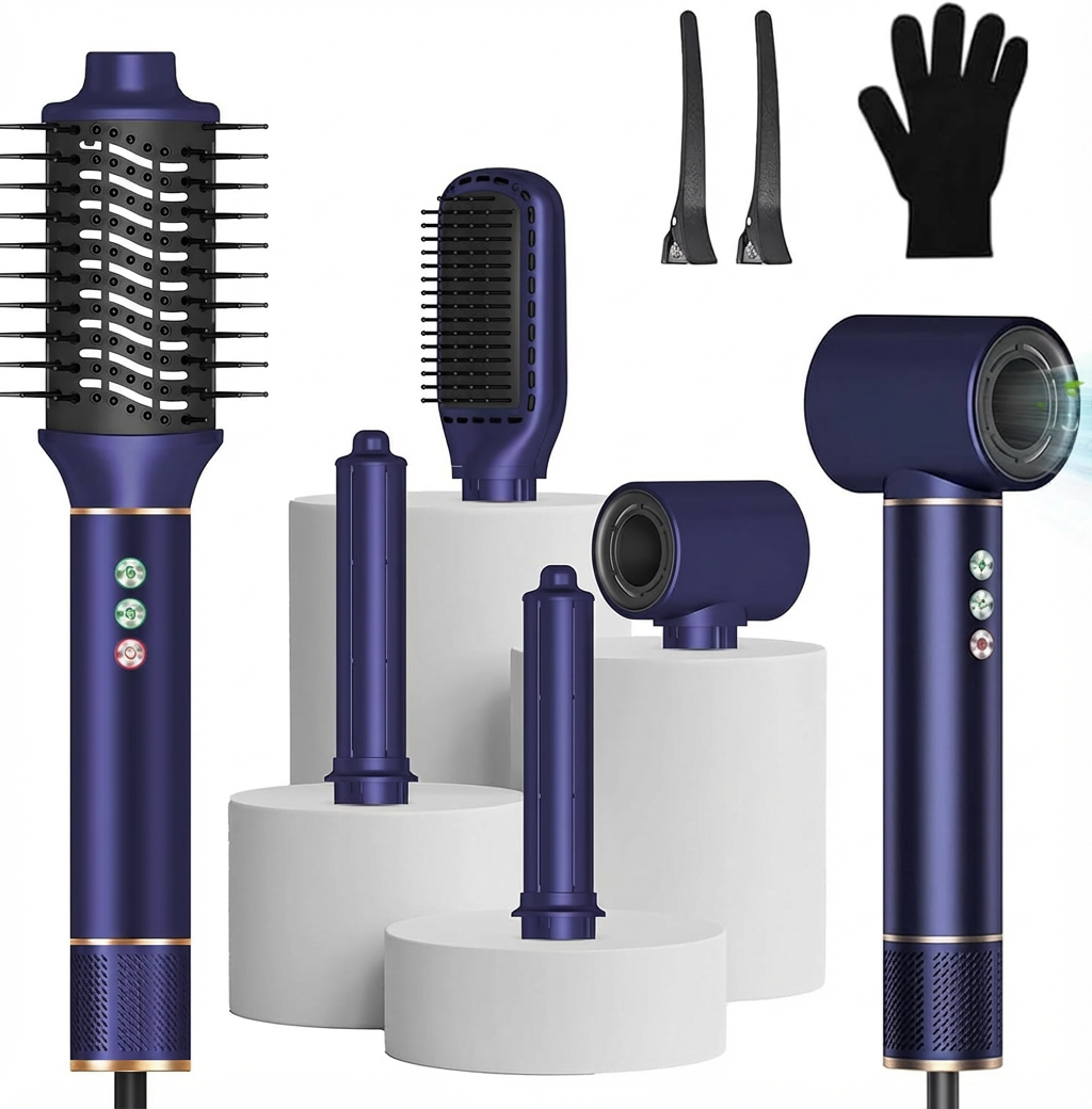 110.000 RPM Ionen Haartrockner & Stylingbürste – Multifunktional: Glätten, Locken, Volumen, Massagekamm, 1400W, leicht & leise