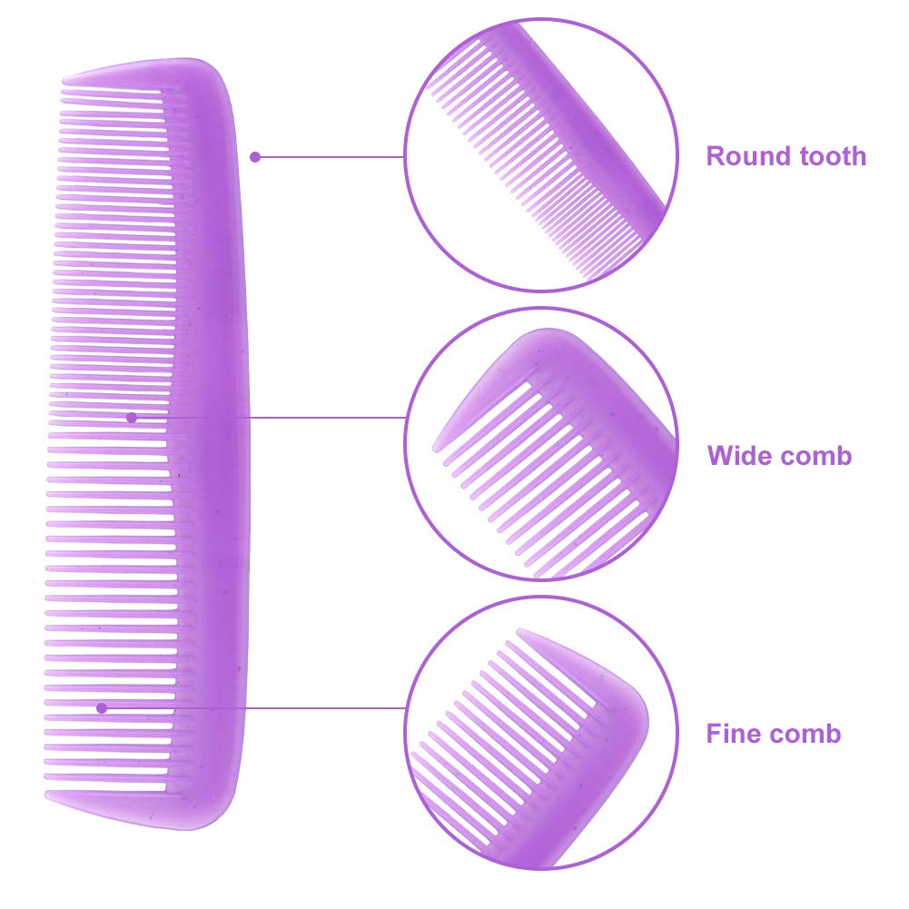 12-teiliges Haarkamm-Set | langlebiger, antistatischer Kunststoff – Taschengröße 12,7 cm, 6 Farben, ideal für Damen & Herren - 2