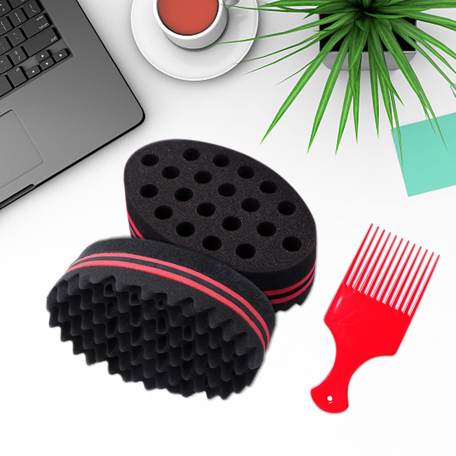 2er-Set ovale Schwammbürsten für lockiges Haar – doppelseitig mit Löchern Stylingkamm, weich & hautfreundlich - 6