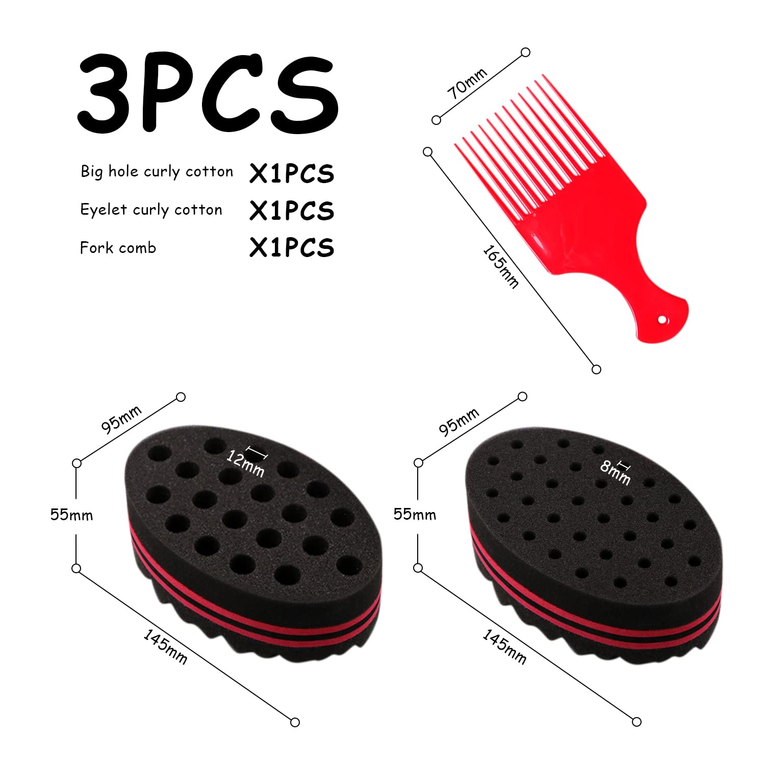 2er-Set ovale Schwammbürsten für lockiges Haar – doppelseitig mit Löchern Stylingkamm, weich & hautfreundlich - 2