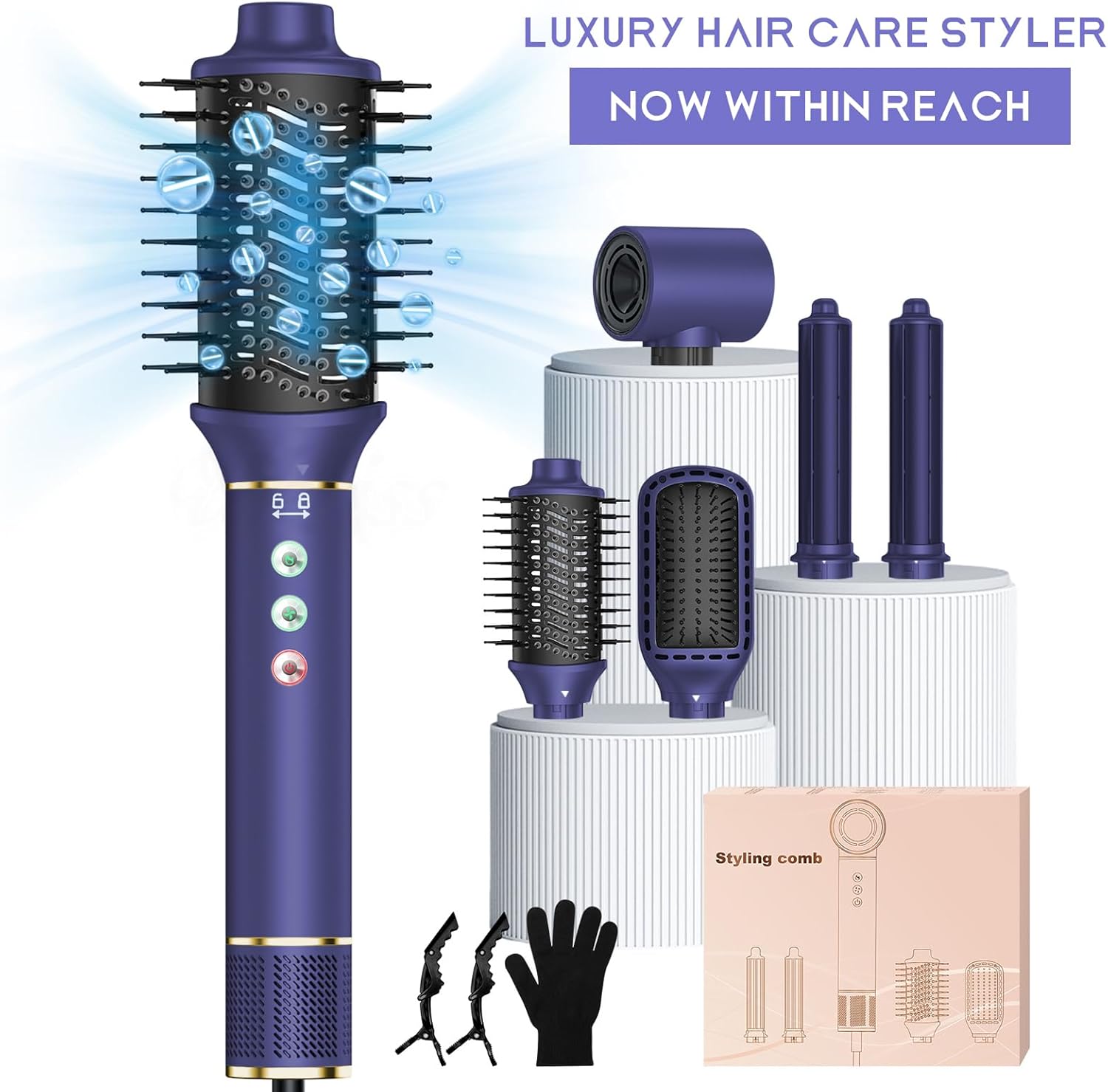 110.000 RPM Ionen Haartrockner & Stylingbürste – Multifunktional: Glätten, Locken, Volumen, Massagekamm, 1400W, leicht & leise - 7