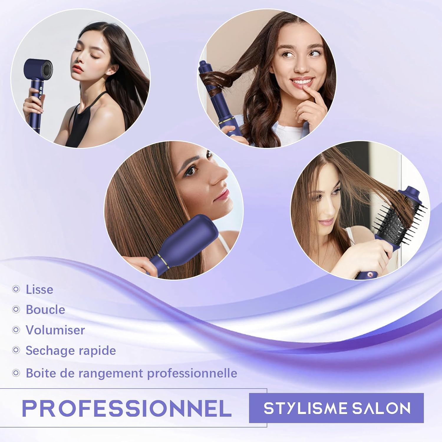 110.000 RPM Ionen Haartrockner & Stylingbürste – Multifunktional: Glätten, Locken, Volumen, Massagekamm, 1400W, leicht & leise - 2