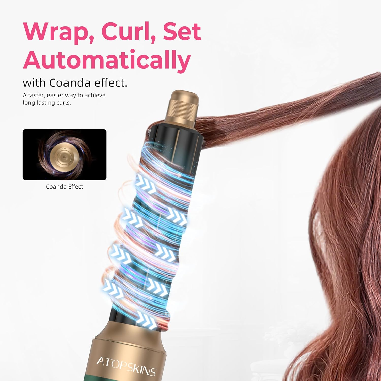 Atopskins 7‑in‑1 Warmluftbürste Airstyler – 110.000 U/min Ionen‑Haartrockner mit Air‑Lockenstab, Glätt‑ & Rundbürsten‑Set für Volumen, Glätten & Locken - 4