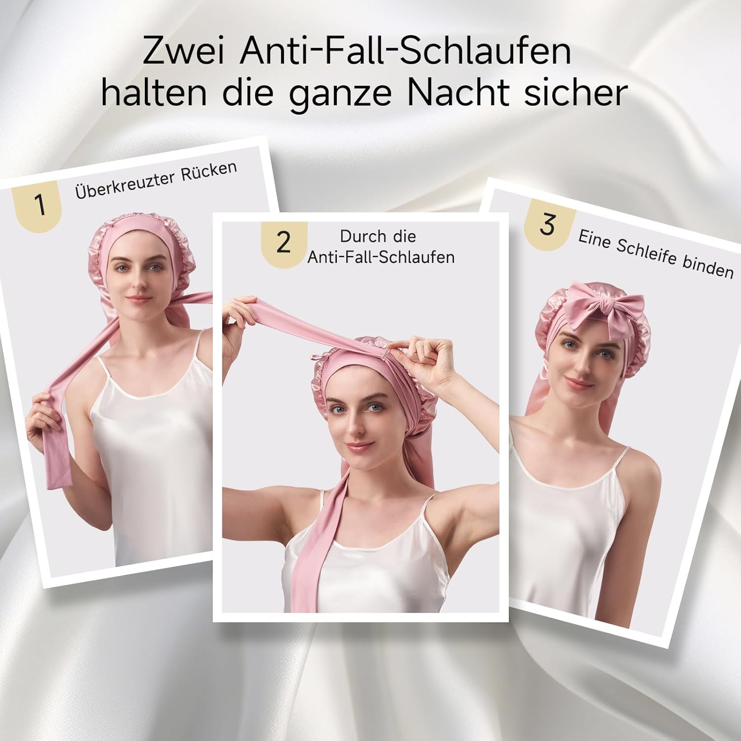 Umisleep 22 Momme Maulbeerseide Schlafmütze – doppellagig, atmungsaktiv für voluminöses Haar, verstellbares breites Band, Rosa - 8