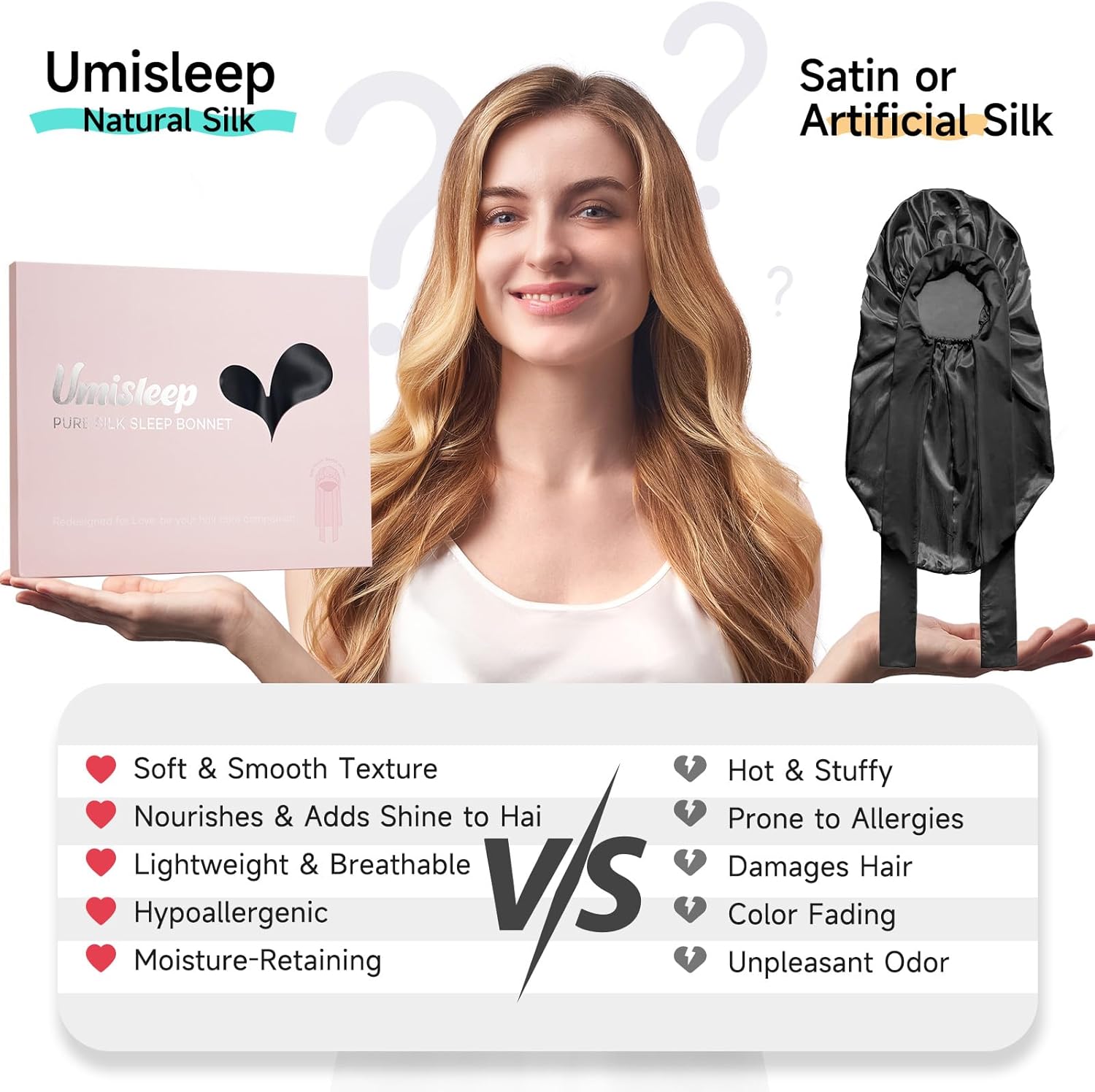 Umisleep 22 Momme Maulbeerseide Schlafmütze – doppellagig, atmungsaktiv für voluminöses Haar, verstellbares breites Band, Rosa - 12