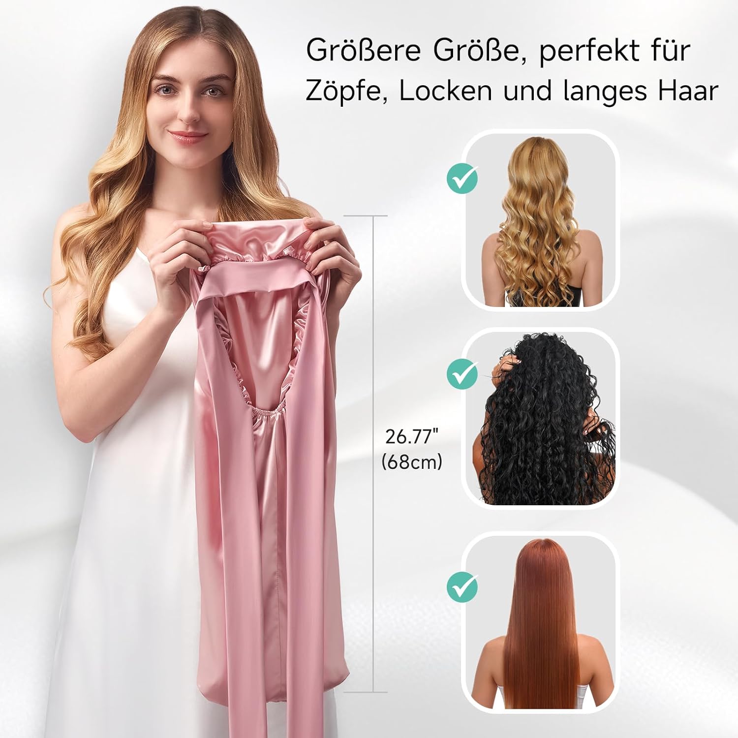 Umisleep 22 Momme Maulbeerseide Schlafmütze – doppellagig, atmungsaktiv für voluminöses Haar, verstellbares breites Band, Rosa - 5