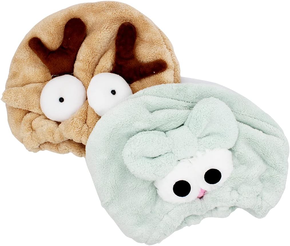 2er-Set Mikrofaser Haarturban für Kinder – saugfähige Trockenhaube 27×20 cm mit Elch- & Schaf-Motiv, schnell trocknend & hautfreundlich - 6